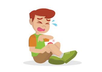 Boy having bruises on his leg.