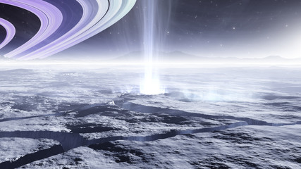 Enceladus, moon of the planet Saturn with water geysers, water vapor plumes. © Peter Jurik