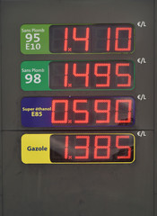 Panneau d'affichage du prix des carburants dans une station-service