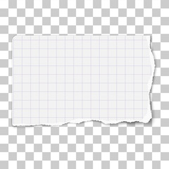 White vector oblong checkered paper tear with soft shadow isolated on transparent background