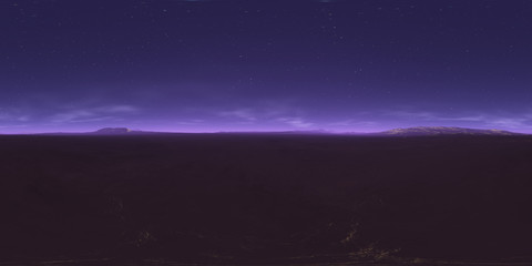 360 degree starry night sky texture, night alien desert landscape. Equirectangular projection, environment map, HDRI spherical panorama.