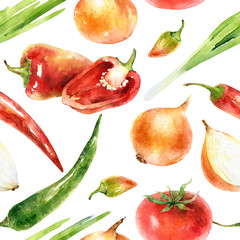 Watercolor seamless pattern with colorful vegetables