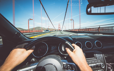 Man driving his sport car in San francisco