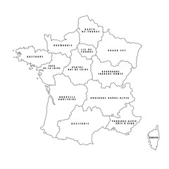 France regions black outline map. Vector map. French regions..