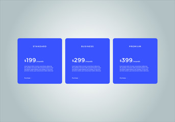 Pricing table vector. order, box, button, list for web. price list. mobile.