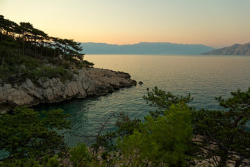 Sunset on the coast of Krk Island, Croatia