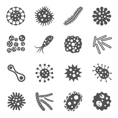 Flat microbes and germs icons set