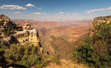 Scene from a viewpoint along the south rim of the Grand Canyon in Arizona USA