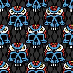 Seamless pattern with hand drawn skulls.