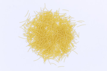 Vermicelli isolated on white background. Top view. Pasta.