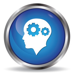 Head with gears icon blue glossy round buttons