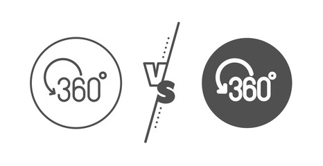 Full rotation sign. Versus concept. 360 degree line icon. VR technology simulation symbol. Line vs classic full rotation icon. Vector