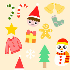 Set of christmas icons.Pastel christmas and Happy New Year stickers.Cute doodle winter stickers. 