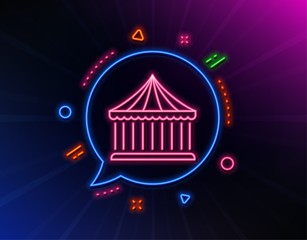 Carousels line icon. Neon laser lights. Amusement park sign. Glow laser speech bubble. Neon lights chat bubble. Banner badge with carousels icon. Vector