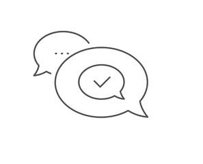 Approve line icon. Chat bubble design. Accepted or confirmed sign. Speech bubble symbol. Outline concept. Thin line approved message icon. Vector