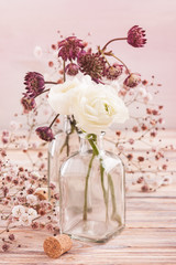 White ranunculus and hydrangea flowers