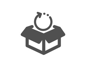 Delivery parcel sign. Return package icon. Cargo goods box symbol. Classic flat style. Simple return package icon. Vector