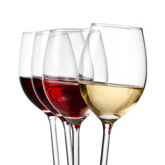Four glasses of white, rose and red wine