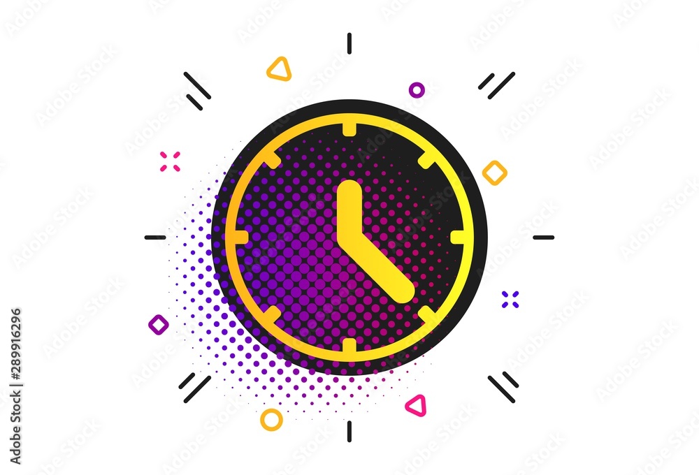 Poster clock sign icon. halftone dots pattern. mechanical clock symbol. classic flat clock icon. vector