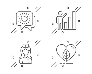 Friends chat, Graph chart and Hospital nurse line icons set. Local grown sign. Friendship, Growth report, Medical assistant. Organic tested. Line friends chat outline icon. Vector