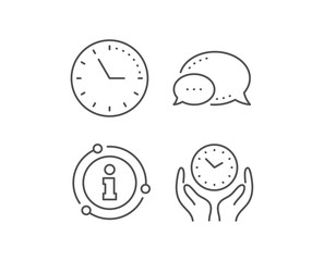 Safe time line icon. Chat bubble, info sign elements. Clock sign. Hold watch symbol. Linear safe time outline icon. Information bubble. Vector