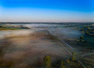 foggy morning in wisconsin aerial photo