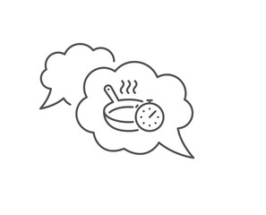 Frying pan line icon. Chat bubble design. Cooking timer sign. Food preparation symbol. Outline concept. Thin line frying pan icon. Vector