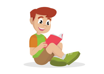 Cartoon character, Boy reading book.