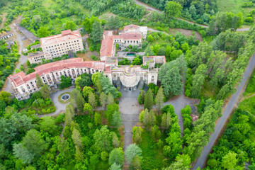 The ruins of the old Soviet sanatorium Medea, whose architecture which is basically a synthesis of Stalinist period classical style and of Georgian ethnic decor with Gothic and Roman features.