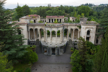 The ruins of the old Soviet sanatorium Medea, whose architecture which is basically a synthesis of Stalinist period classical style and of Georgian ethnic decor with Gothic and Roman features.