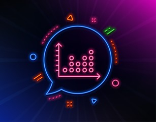 Fototapeta premium Dot plot graph line icon. Neon laser lights. Presentation chart sign. Market analytics symbol. Glow laser speech bubble. Neon lights chat bubble. Banner badge with dot plot icon. Vector