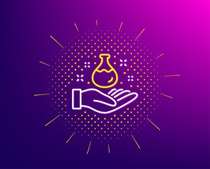Obraz premium Chemistry lab line icon. Halftone pattern. Laboratory flask sign. Analysis symbol. Gradient background. Chemistry lab line icon. Yellow halftone pattern. Vector