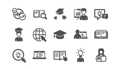 Education icons. Book, Video tutorial and Instructions. Presentation classic icon set. Quality set. Vector
