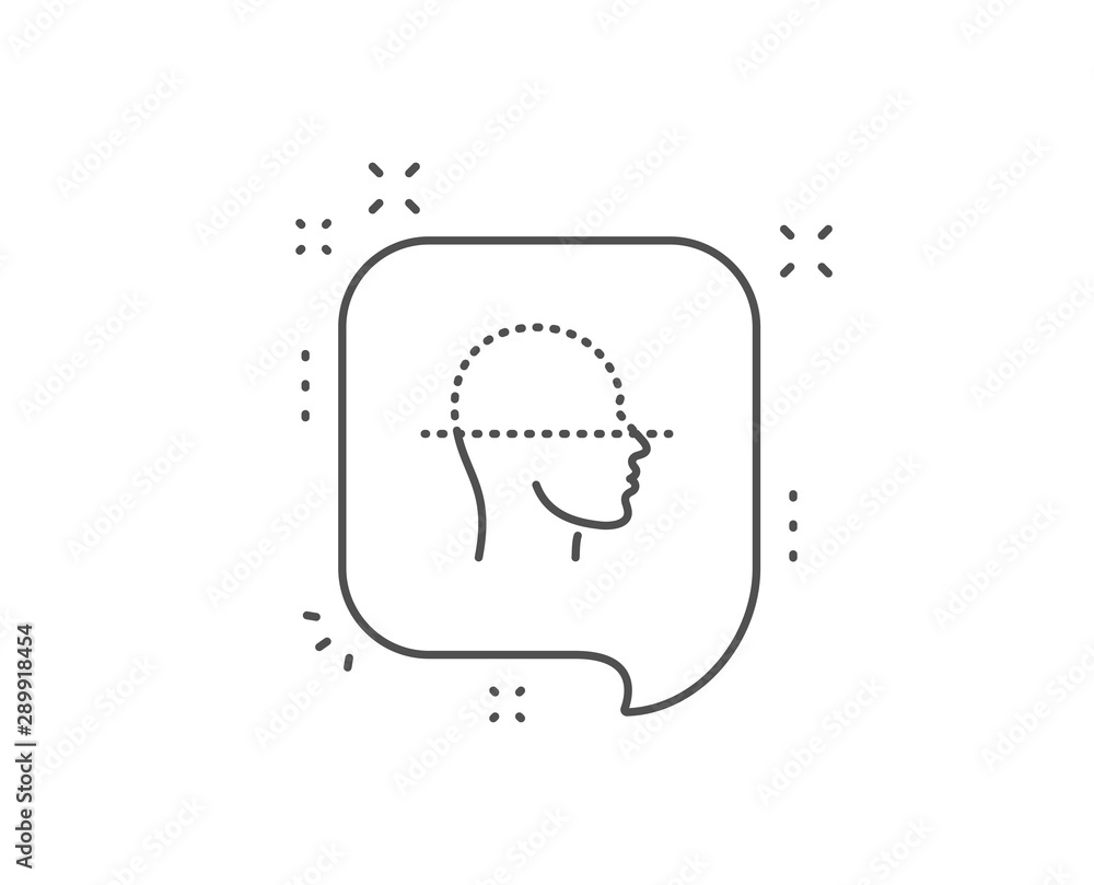 Poster face scanning line icon. chat bubble design. facial scan sign. head recognition symbol. outline conc