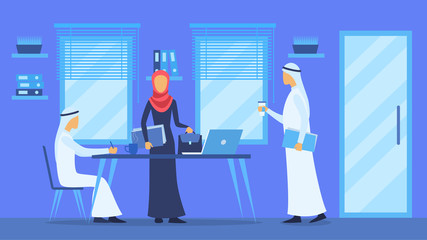 Obraz premium Cartoon Color Characters People and Arabic Business Concept. Vector