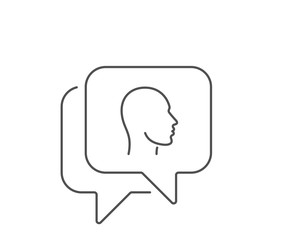 Head line icon. Chat bubble design. Human profile sign. Facial identification symbol. Outline concept. Thin line head icon. Vector