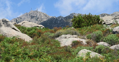 Fototapeta na wymiar Monte Capanne peak from the south side near Marina di Campo on the island Elba in Italy