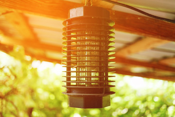 Electric mosquito trap in sunlight rays. - obrazy, fototapety, plakaty