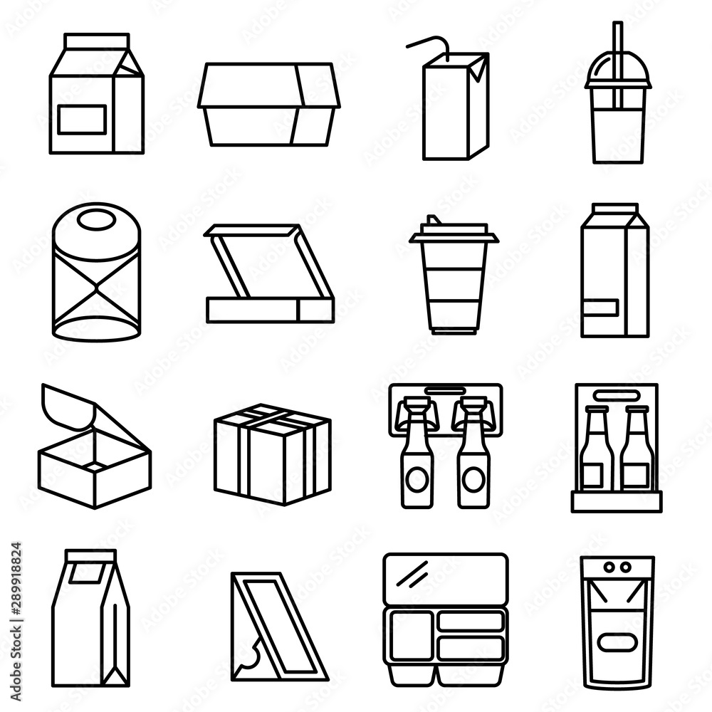 Sticker Packaging Sign Black Thin Line Icon Set. Vector