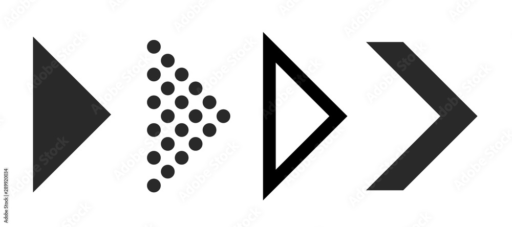 Poster flat arrows for interface. right black arrows for navigation and download sign, vector digital symbo