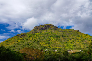 Fototapeta na wymiar Green mountain - view from Tamarin, Riviere Noire, Mauritius.
