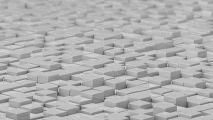 Grid of white cubes. Medium shot. 3D computer generated background image.