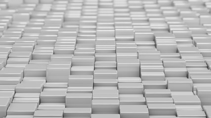Grid of white cubes. Wide shot. 3D computer generated background image.