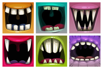 Creppy fantasy monsters mouth set. Vector scary jaws collection. © lilu330