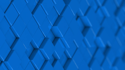 Grid of blue cubes. Medium shot. 3D computer generated background image.