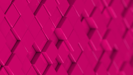 Grid of pink cubes. Medium shot. 3D computer generated background image.