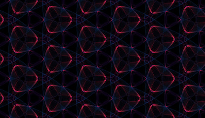 Alien seamless background. Abstract ornament of fractal glowing elements in pink and blue tones.