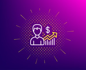 Business results line icon. Halftone pattern. Dollar with Growth chart sign. Gradient background. Business growth line icon. Yellow halftone pattern. Vector