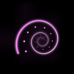 Vector neon dynamic concept with glowing elements on black background. Spiral abstract directional neon line template, shining poster with copy space. Motion effect, fluorescent light.