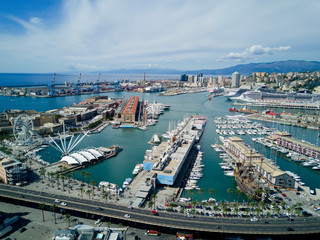 Aerial photo shooting with drone of Genova, a famous Italy city, important hub of maritime trade and tourist art
